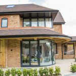 Patio doors on modern 3 story house