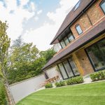 Patio doors installed on modern 3 story house