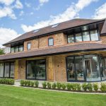 Patio doors installed on modern 3 story house